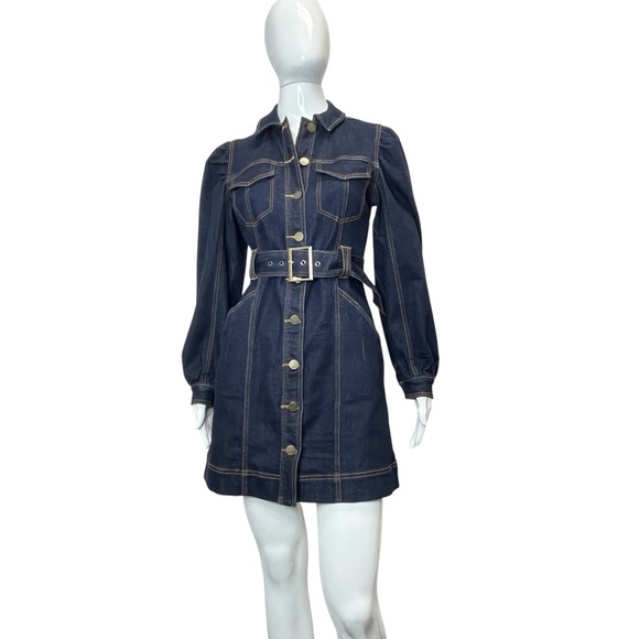 Habitual Dark Stretch Denim Button Down Belted Shirt Dress Size XS - Picture 1 of 11